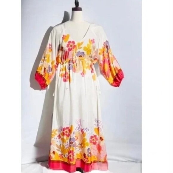 NWT Johnny Was Loreli Floral 100% Silk White Pink Embroidered Midi Dress Small - Picture 9 of 11